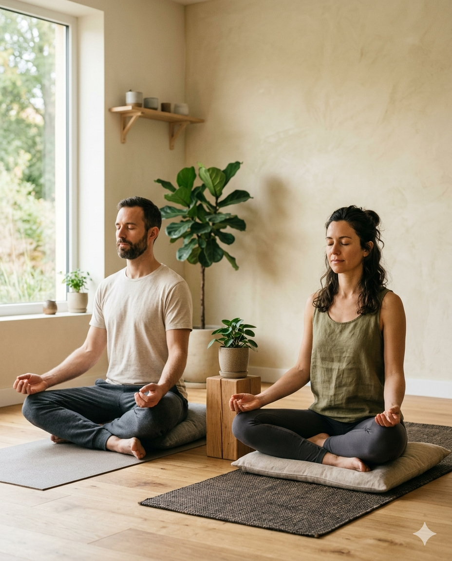 Mujer meditando en luz suave